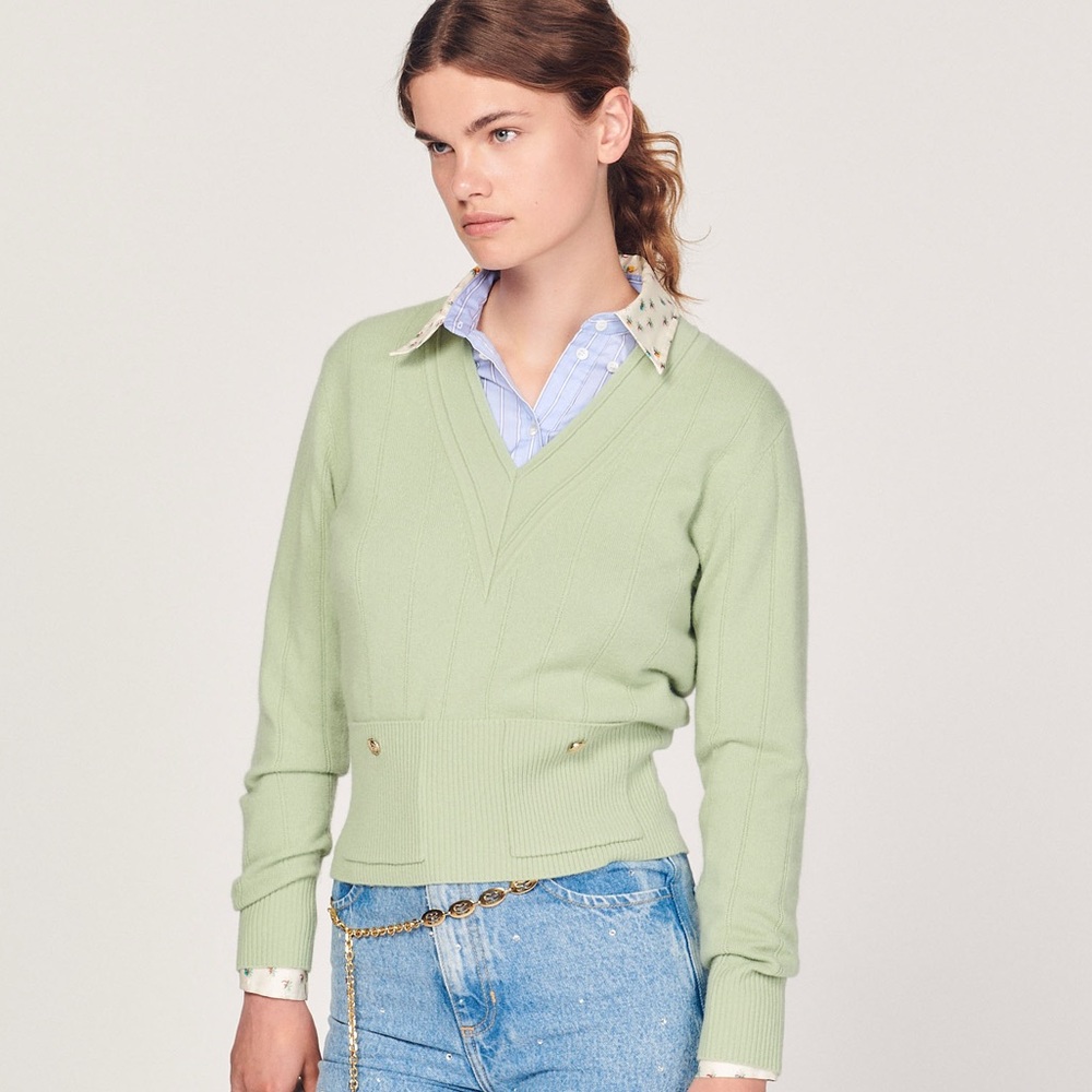 Sandro Paris (NEW WITH TAGS) Vert Amande Wool and Cashmere Sweater, Pastel Green